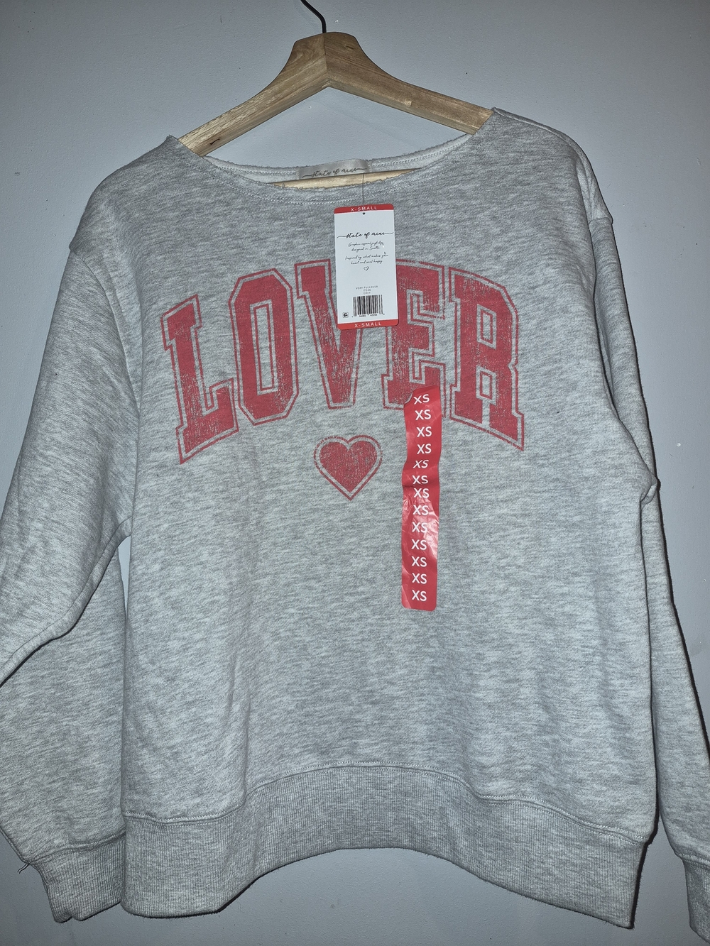 State of Mind Heather Gray Crewneck Sweatshirt with Pink 'LOVER' Graphic